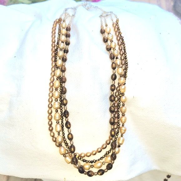 4 Strand Pearl Golden Coral Necklace 24" - 26" - Picture 3 of 7